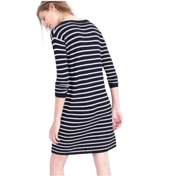 J. Crew Navy Blue Striped 100% Merino Wool Sweater Dress XS Preppy Nautical - Picture 2 of 8